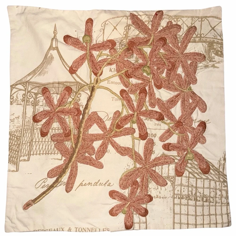 Floral Embroidered Beige Decorative Pillow Covers - Set of 2